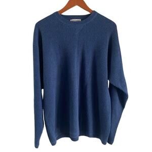 Vintage High Sierra Blue Ribbed Cotton Crew Neck Long Sleeve Sweater Mens Size L